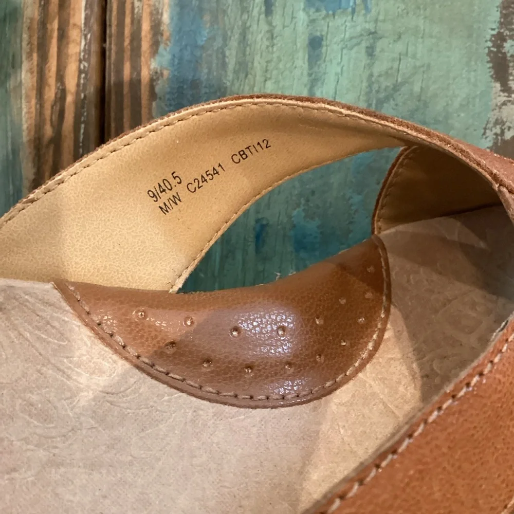 b.o.c. 9 Wedge Leather Sandals Espadrilles Womens Comfort Shoes Brown Multicolor